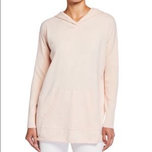 Joan Vass Ribbed Sleeve Hooded Pullover